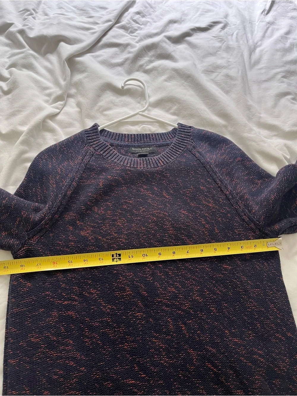 Banana Republic Men Supima Cotton Knit Sweater Marled Crewneck Navy Orange S